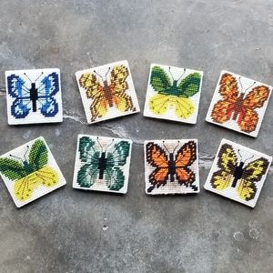 8 Vintage Butterfly Coasters